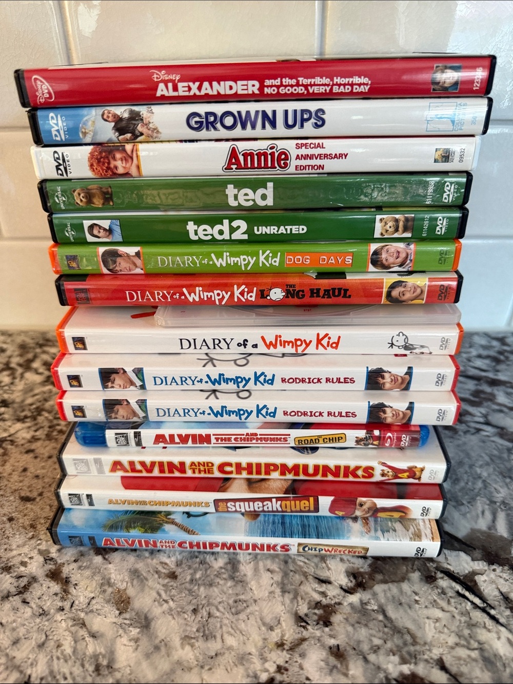 Various DVD’s - Diary of a Wimpy kid, Ted, grown-ups, Alexander, Alvin, etc…